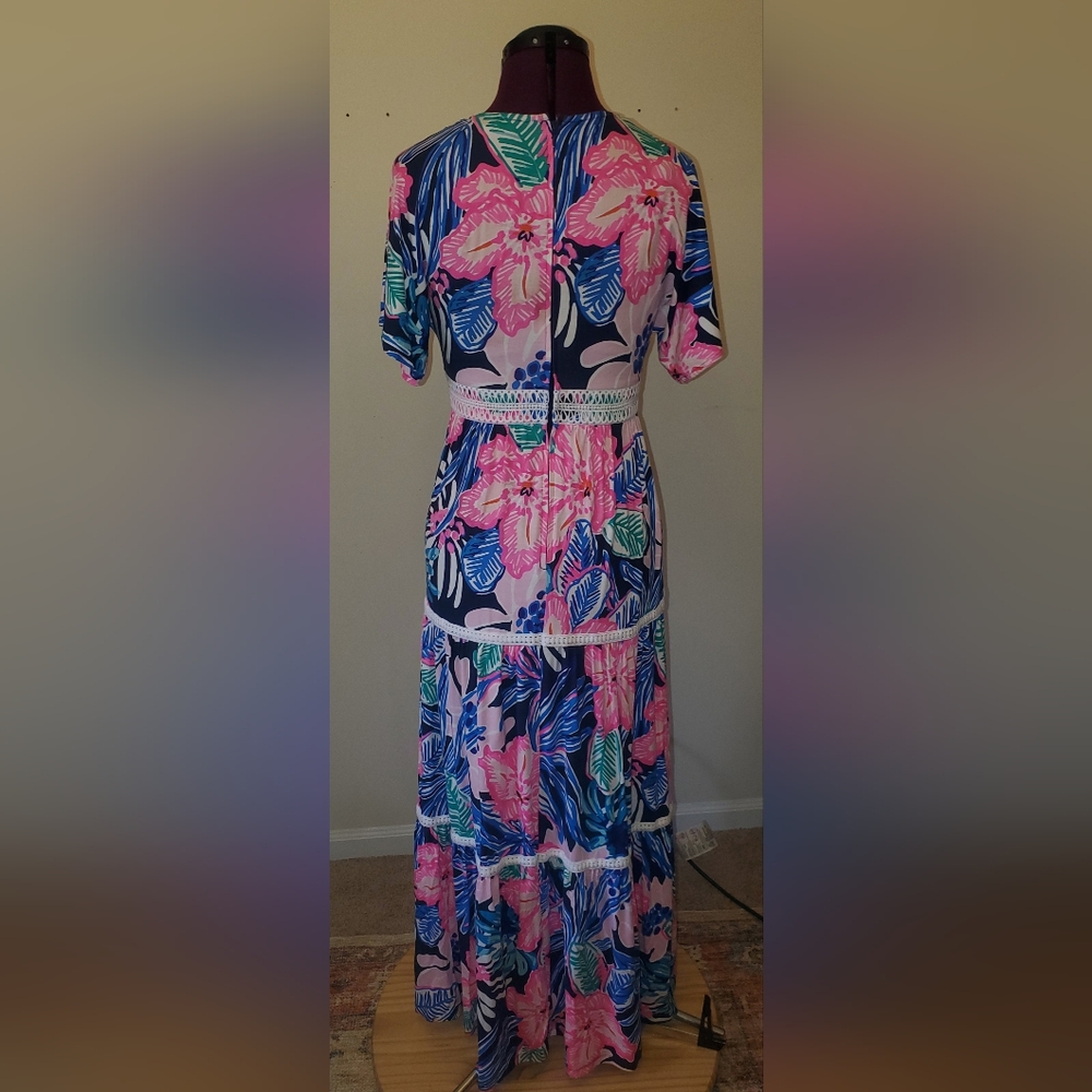 Lilly Pulitzer Pink & Blue Maribella Wrap Maxi Dress Sz 0 - Picture 5 of 11